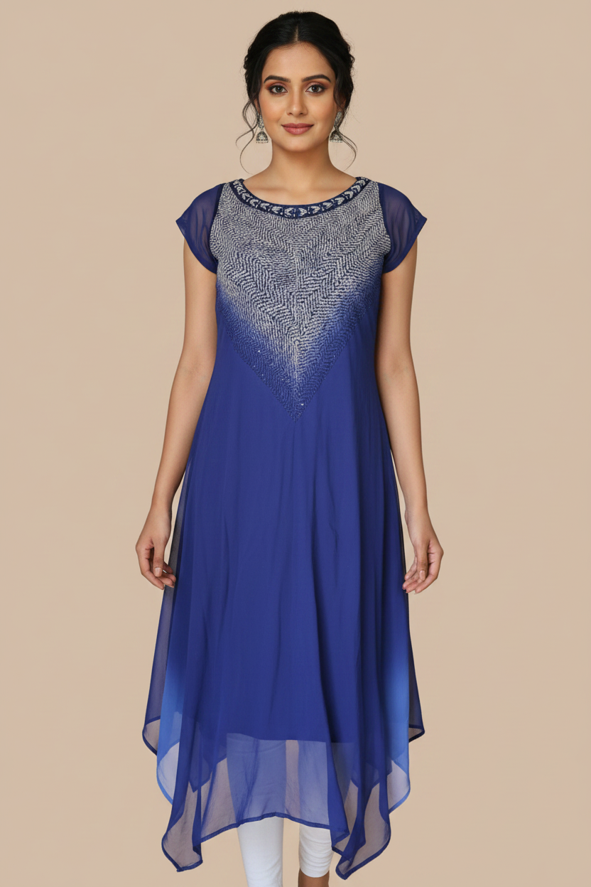 Blue Chiffon Ethnic Long Tunic – Ethnic Affair
