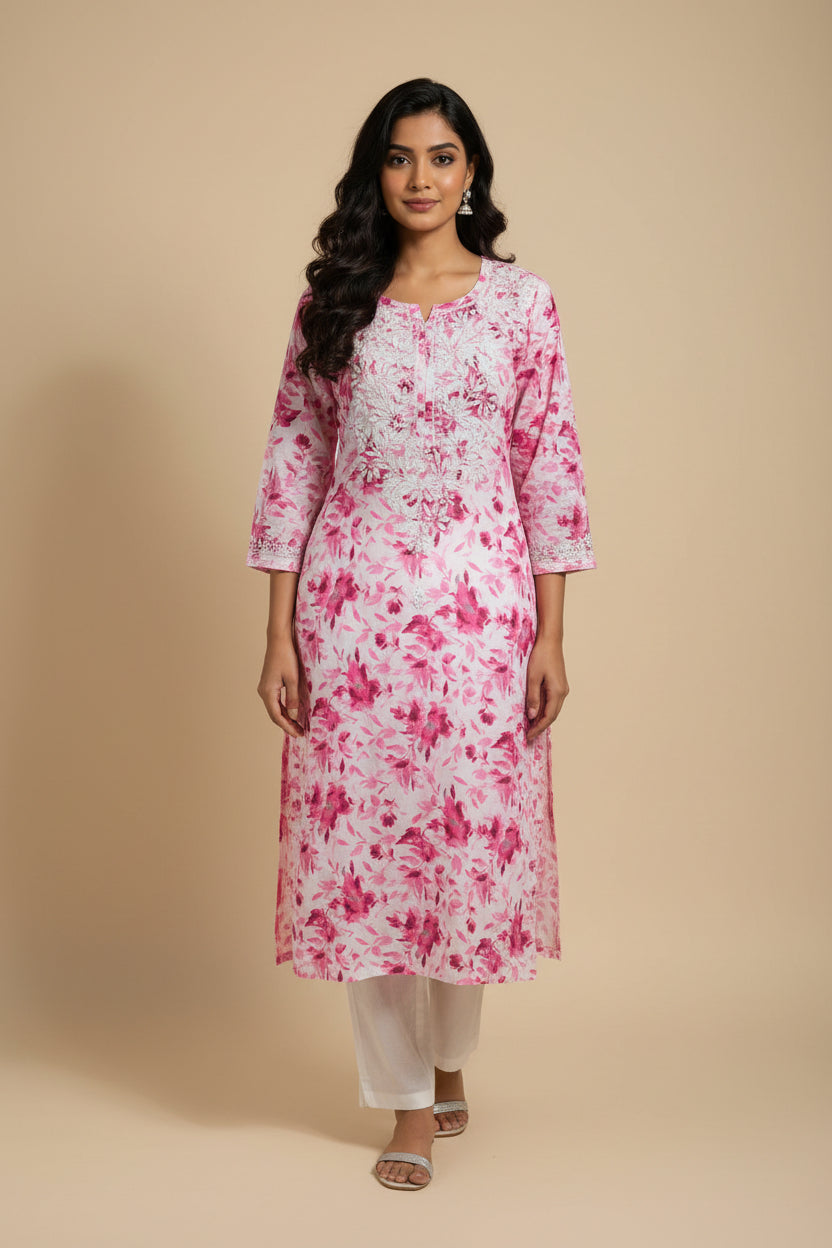 Floral Chikankari Long Tunic