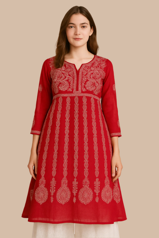 Tunique longue Anarkalli rouge