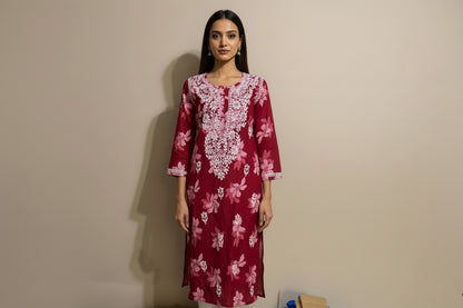 Cotton Straight Chikankari Kurti with Floral Print