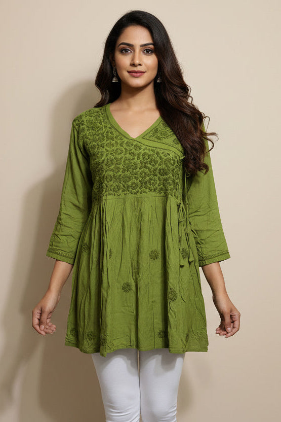Chikankari Short Top with Butterfly Motifs