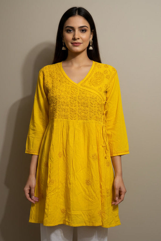 Chikankari Short Top with Butterfly Motifs