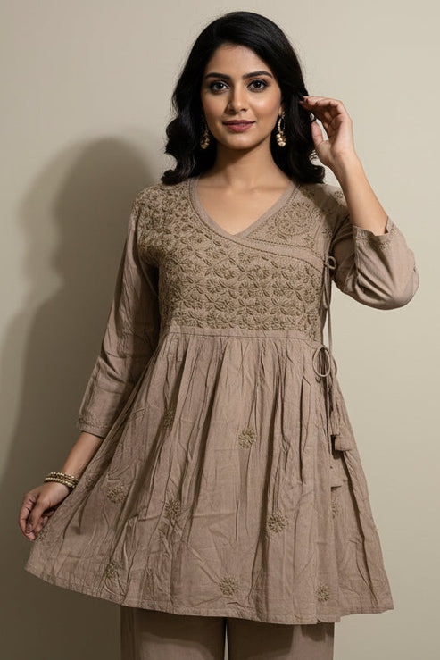 Chikankari Short Top with Butterfly Motifs