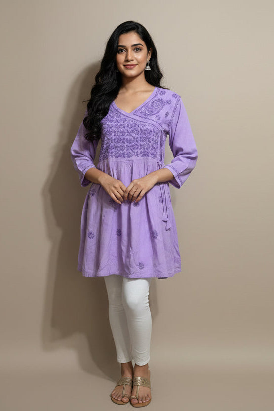 Chikankari Short Top with Butterfly Motifs