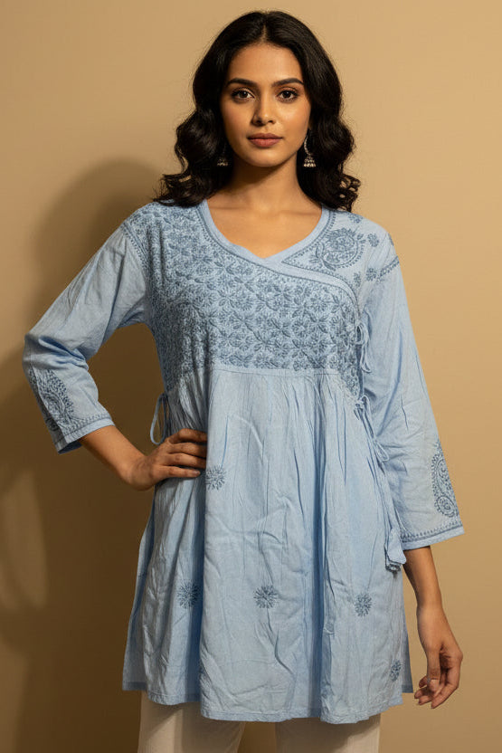 Chikankari Short Top with Butterfly Motifs