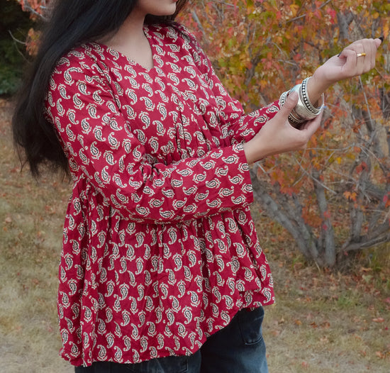 Red Heritage Paisley Kurti