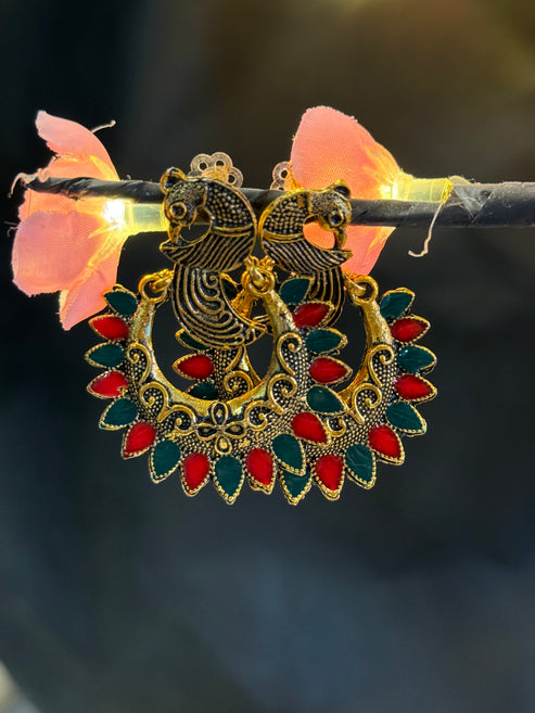 Rangoli Peacock Hoops Gold