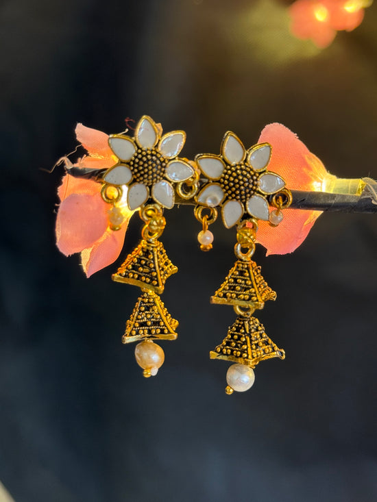 Surajmukhi Jhumkas White