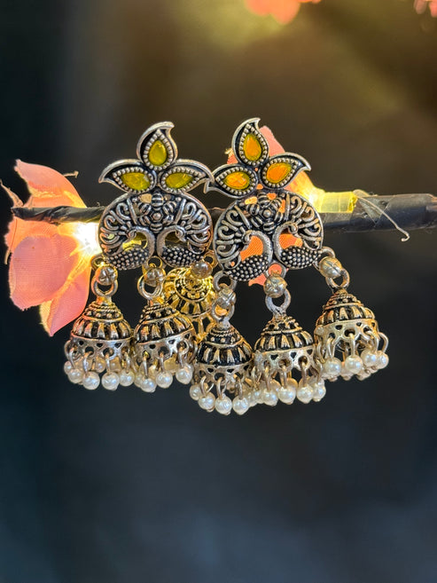 Triloka Jhumkas Yellow