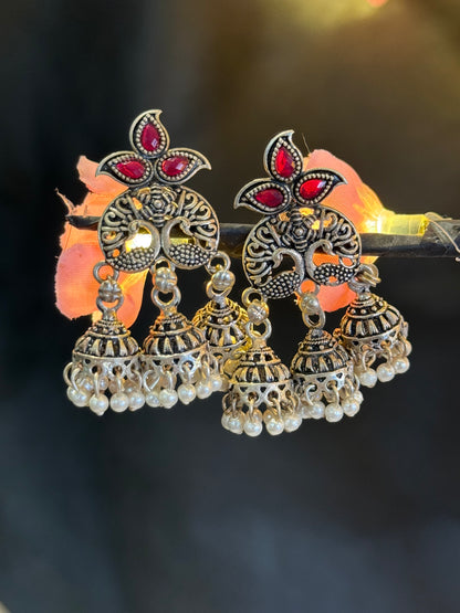 Triloka Jhumkas Red