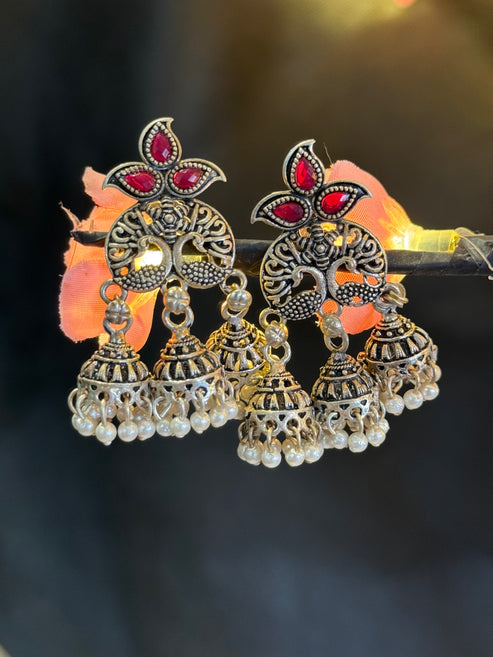 Triloka Jhumkas Red