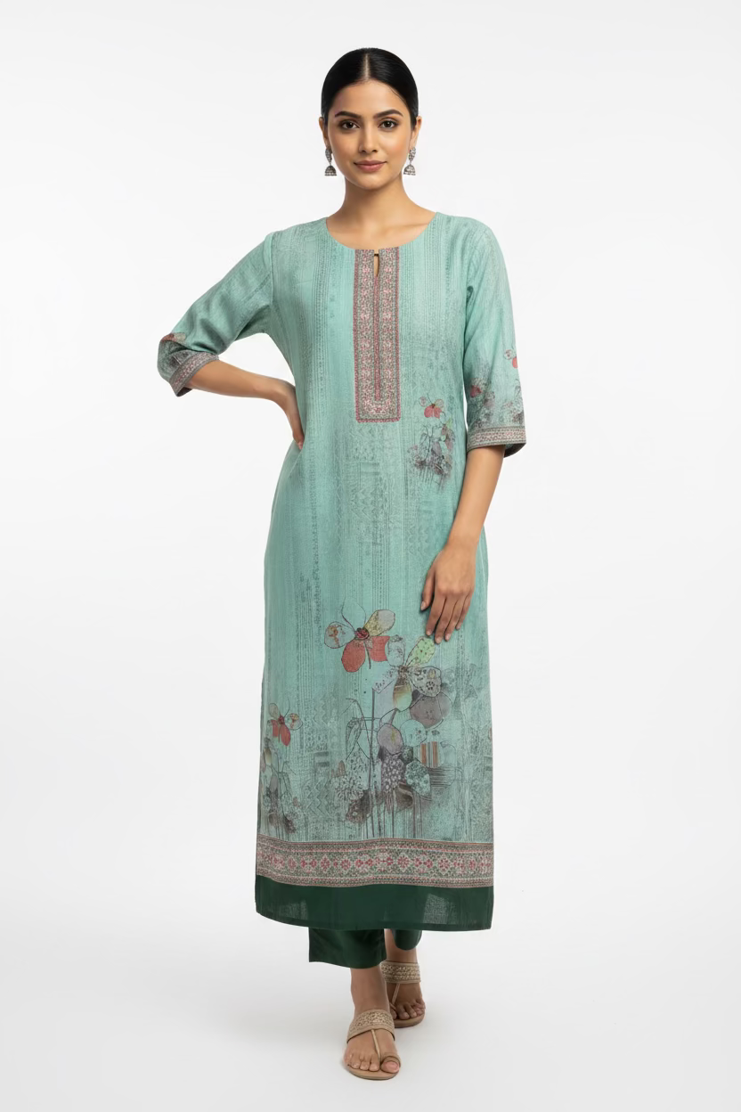Aquamarine Long Cotton Kurti