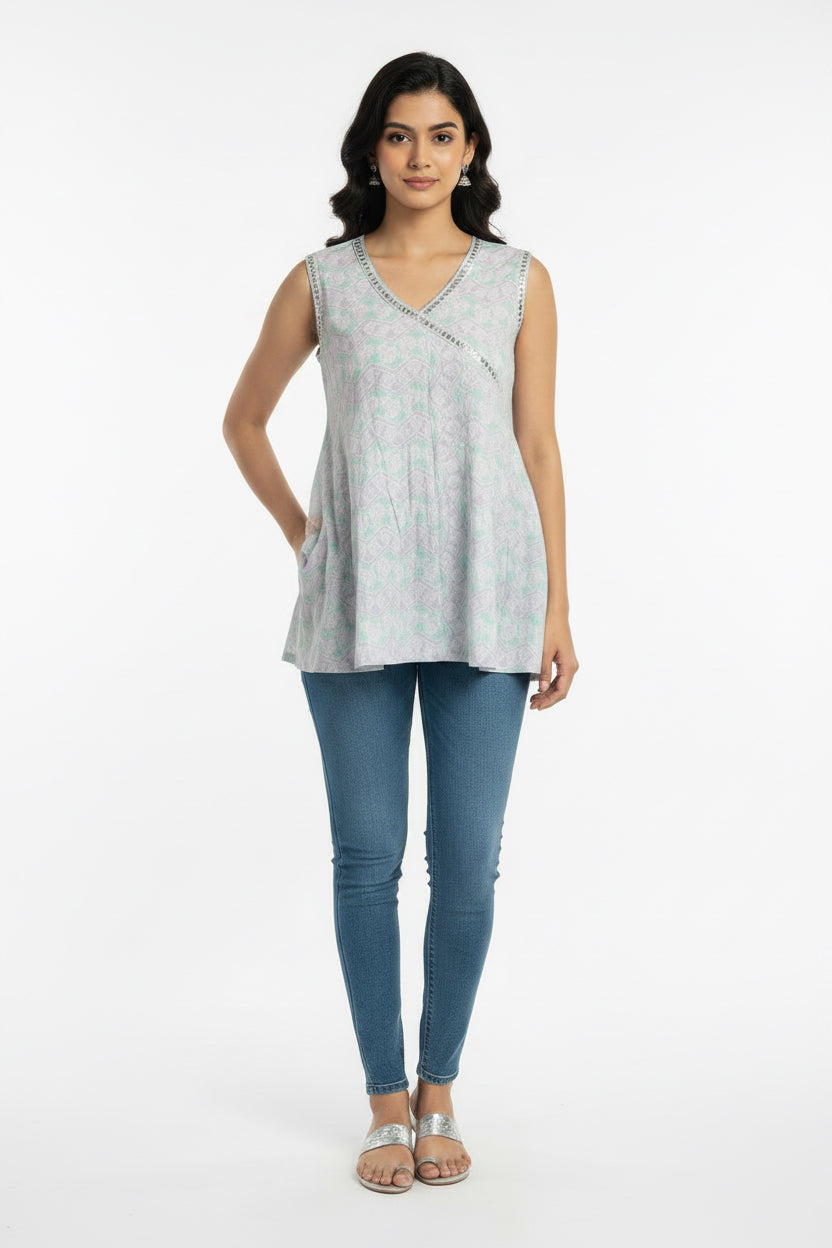 Sky High Sleeveless Short Kurti