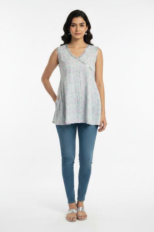 Sky High Sleeveless Short Kurti