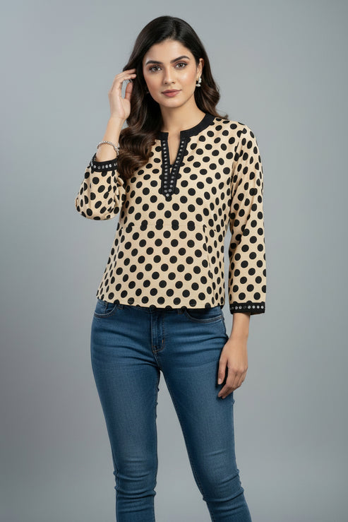 Camel Polka Dot Kurti