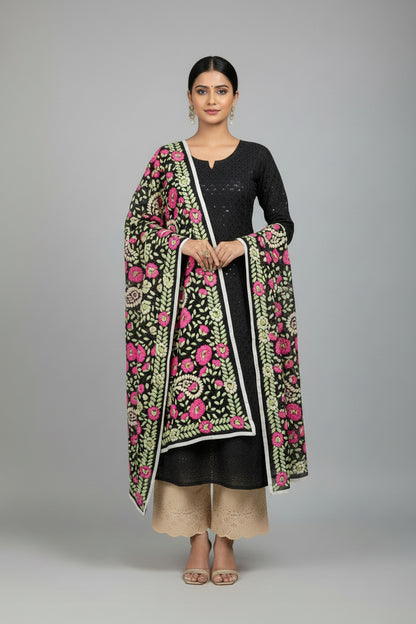 Kurti Stole with Chikankari Plazo Set