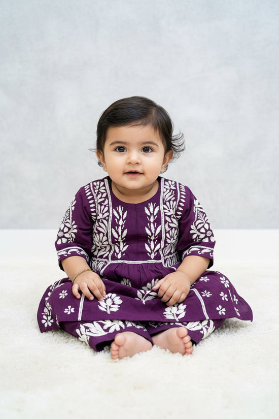 Purple Girls Chikankari Set