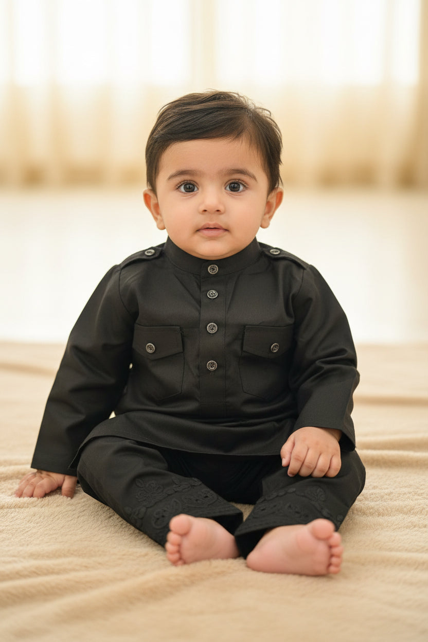 Black Boys Kurta Pyjama Set