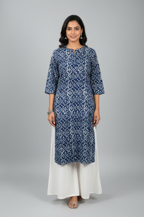 Indigo Mosaic Cotton Long Kurti