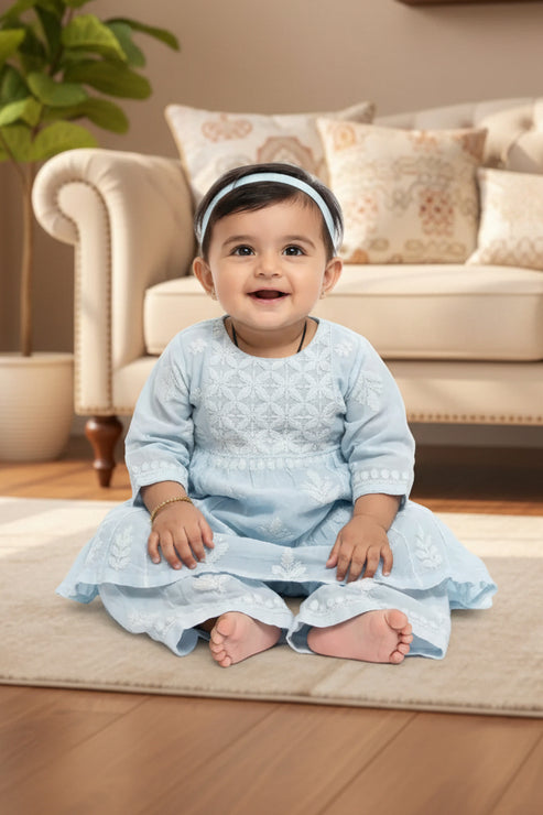 Sky Blue Girls Chikankari Set