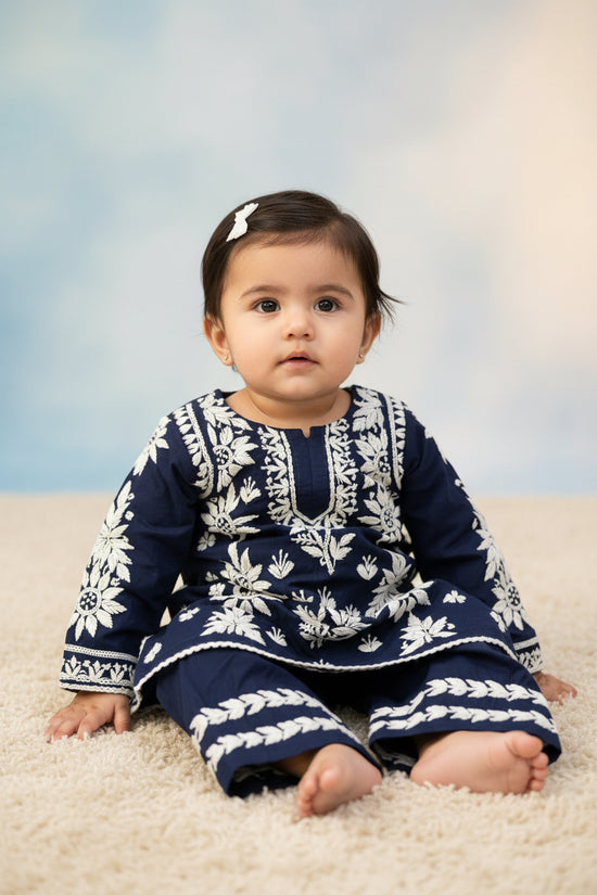 Navy Girls Chikankari Set
