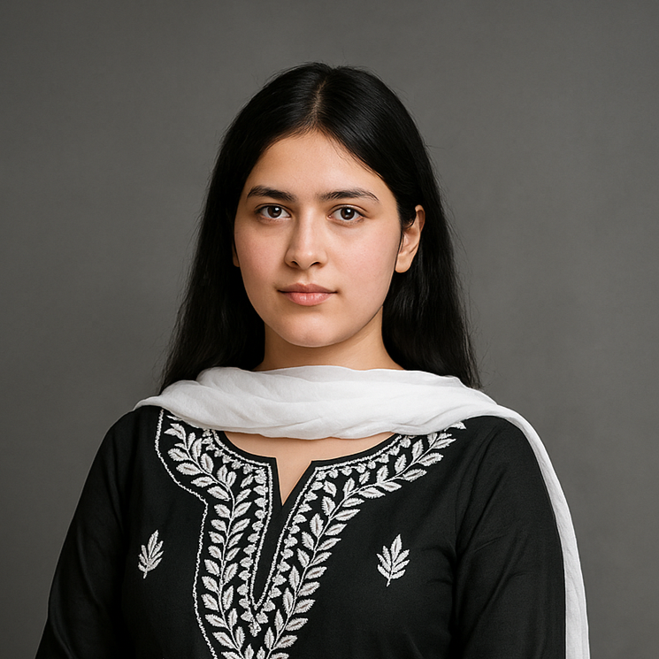An indian woman wearing  black cotton top and a white scarf