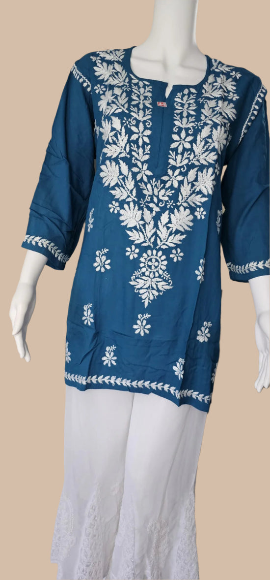 Haut court en coton bleu paon