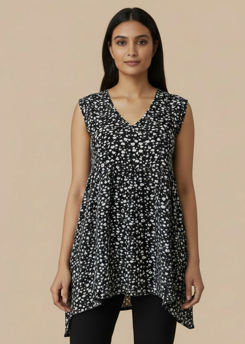 Black Floral Sleeveless Tunic
