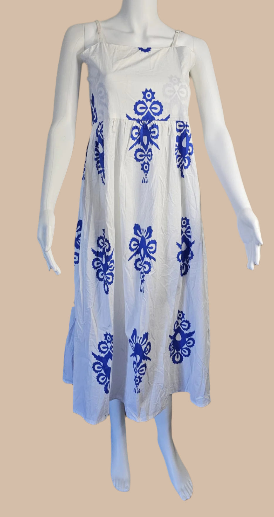 Blue and White Sleeveless Dress