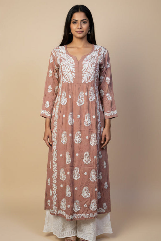 Tunique longue beige Chikankari