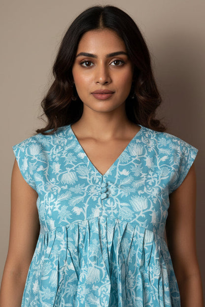 Sleeveless Short Floral Cotton Top