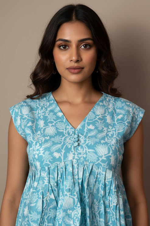 Sleeveless Short Floral Cotton Top