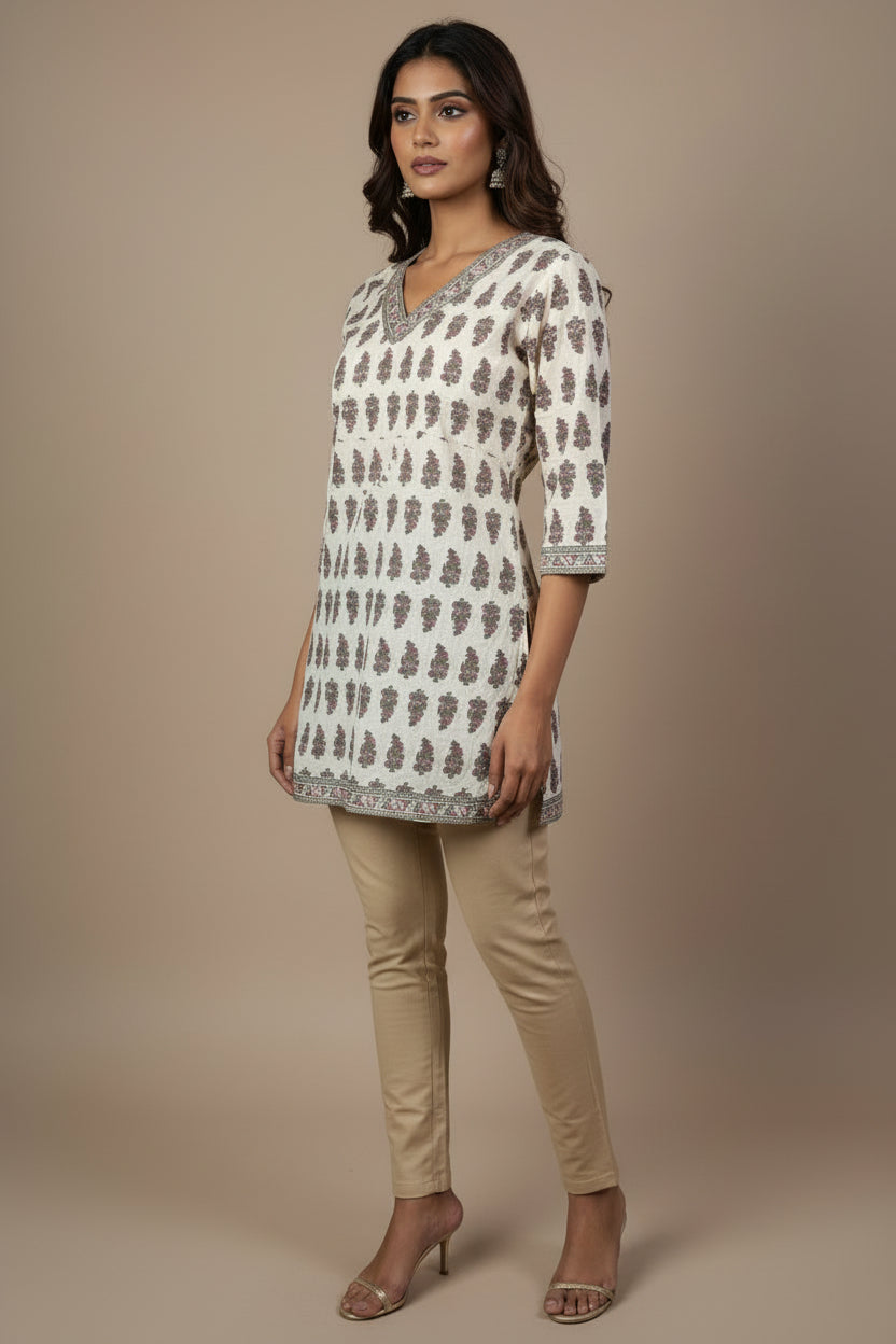 Cream Short Cotton Top