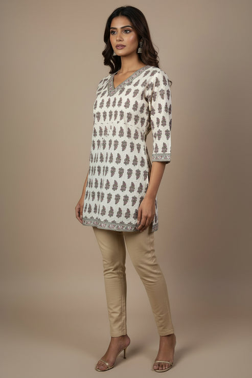 Cream Short Cotton Top