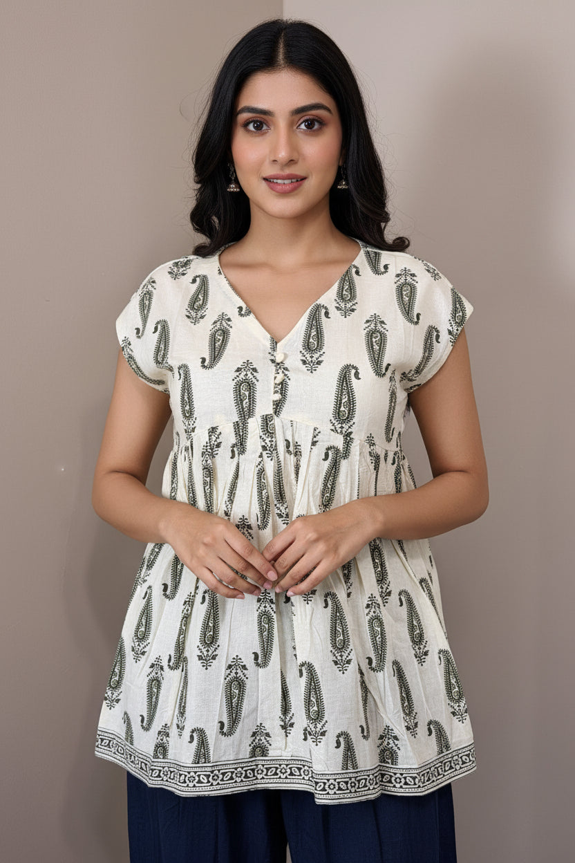 Paisley Petal Sleeveless Short Top