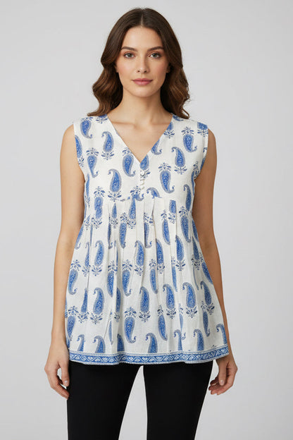 Paisley Petal Sleeveless Short Top