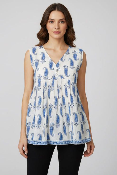 Paisley Petal Sleeveless Short Top