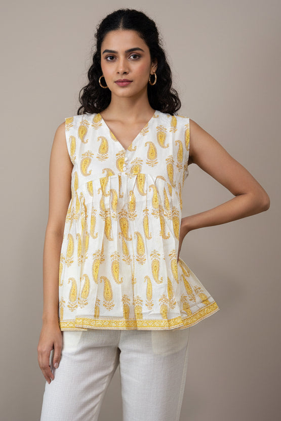 Paisley Petal Sleeveless Short Top
