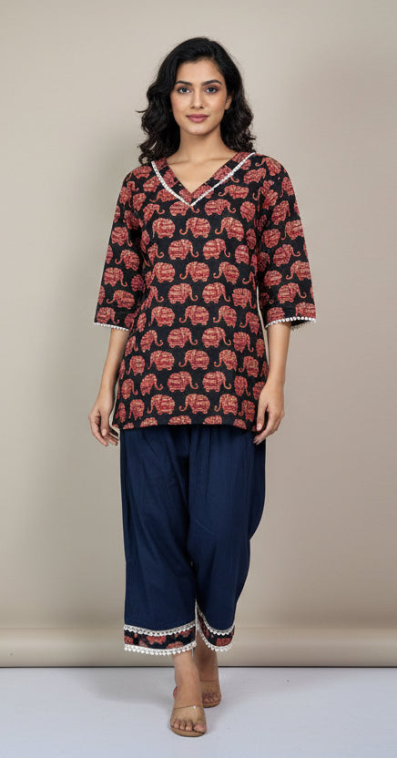 Elephant Print Short Cotton Top
