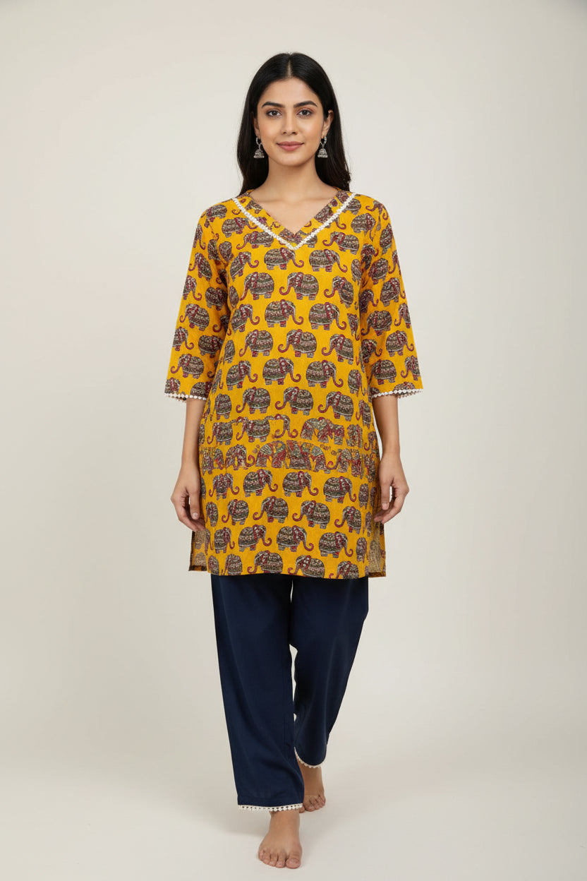 Elephant Print Short Cotton Top