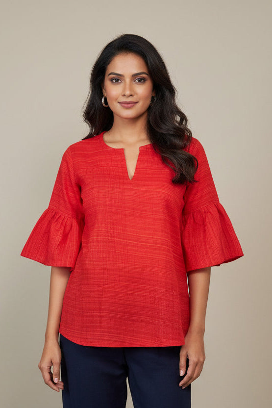 Phoenix Ruffle Short Poly Cotton Top