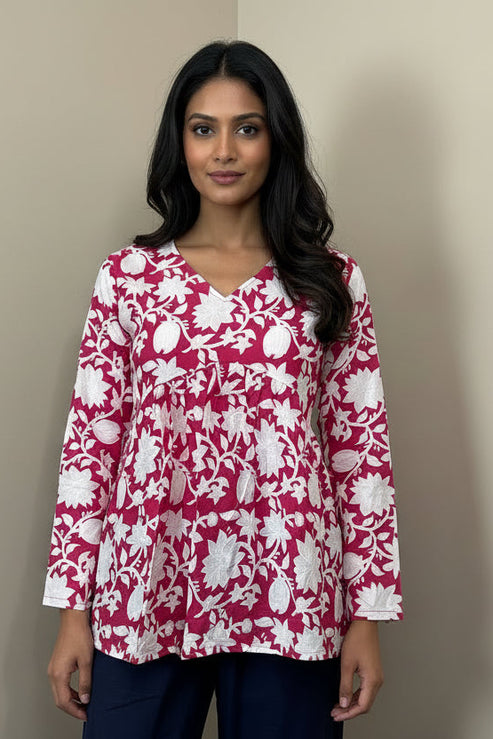 Floral Leaf Short Cotton Top