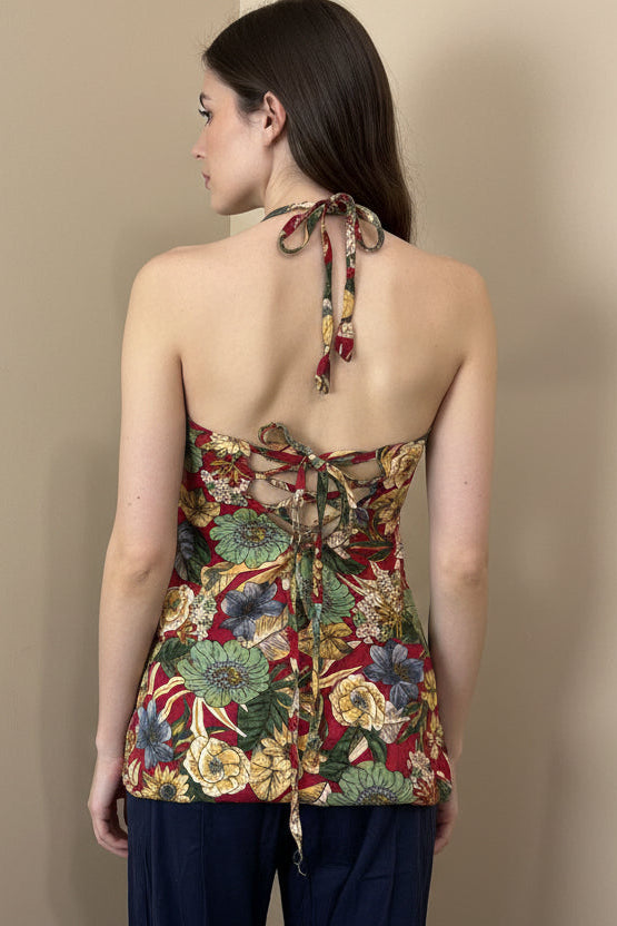 Floral Halter Strap Cotton Top