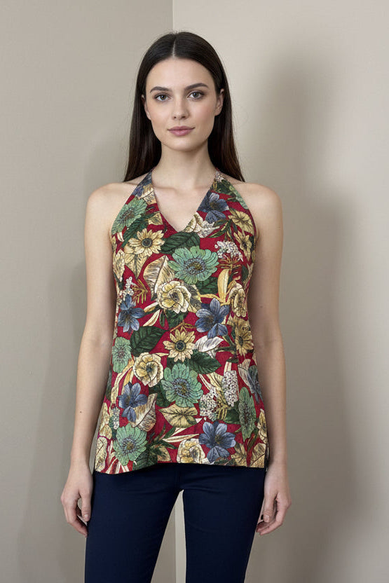 Floral Halter Strap Cotton Top