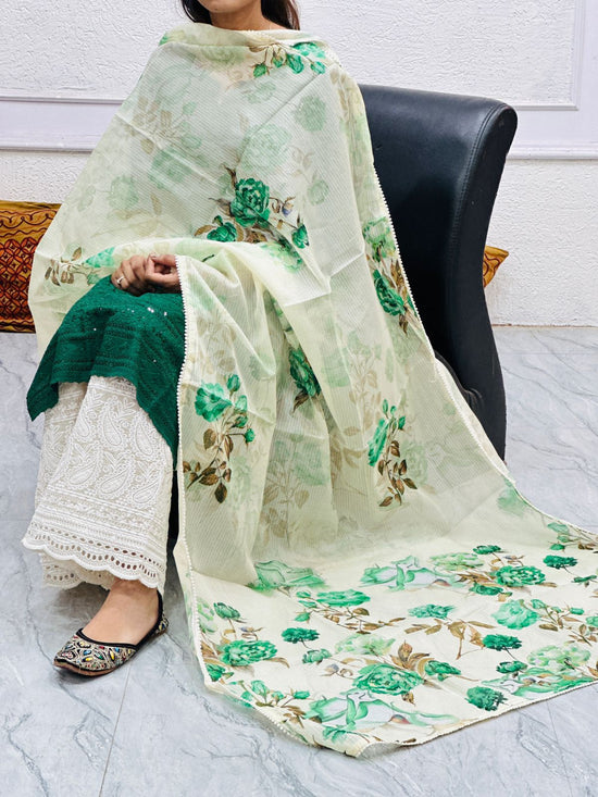 Green Floral Cotton Suit Set