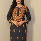 Black Long Rayon Tunic with Colorful Chikankari