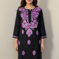 Black Long Rayon Tunic with Colorful Chikankari