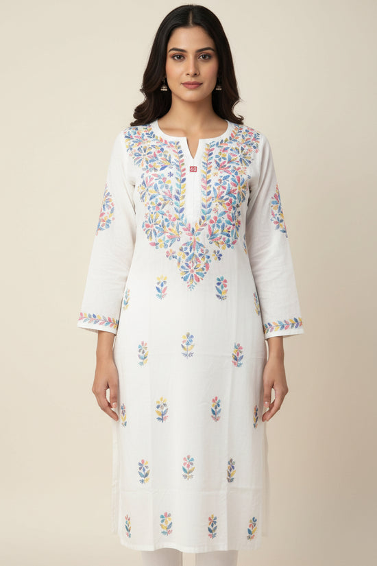 Rayon Floral Embroidered Long Tunic - Multicolor