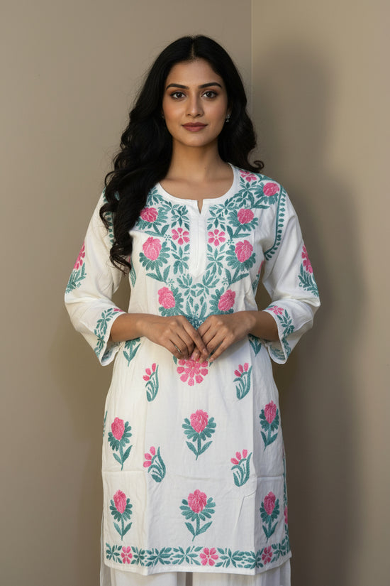 Rayon Dual Embroidery Chikankari Short Kurti