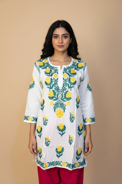 Rayon Dual Embroidery Chikankari Short Kurti
